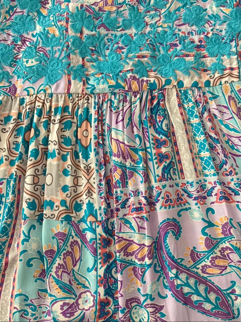 Savanna Jane Teal & Lavender Floral Embroidered Cap-Sleeve Blouse - Picture 7 of 7